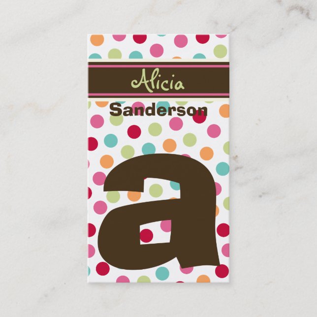 Carte De Visite Pots de bonbons couleur Polka Monogramme Alphabet  (Devant)