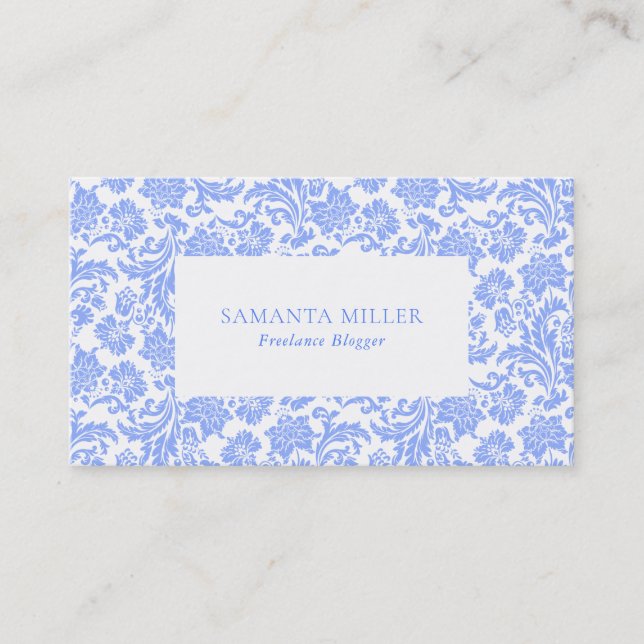 Carte De Visite Poudre bleu et blanc Motif de Damas Florales (Devant)