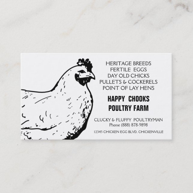 Carte De Visite Poulet noir et blanc de ferme d'oeufs (Devant)