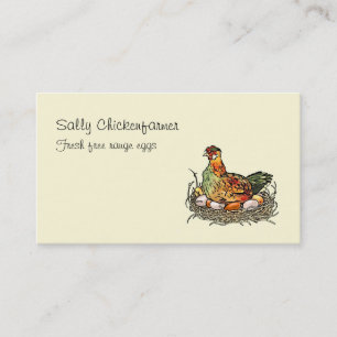 Carte De Visite Poulet vintage coloré se reposant sur des oeufs