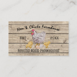 Carte De Visite Poulette Poussins Rustique en Bois de Ferme