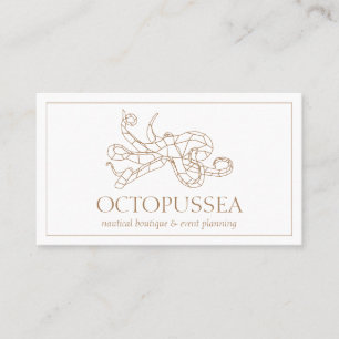 Carte De Visite Poulpe de mer nautique minimaliste de ligne marron