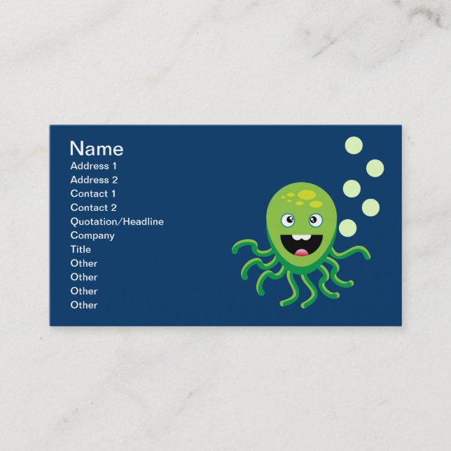 Carte De Visite poulpe verte drôle (Devant)