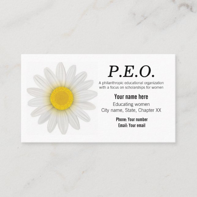 Carte de visite pour des membres de P.E.O. (Devant)
