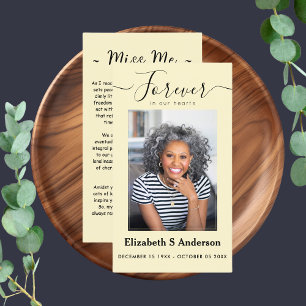 Carte De Visite Pour toujours dans nos coeurs Photo Prière funérai