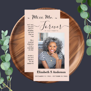 Carte De Visite Pour toujours dans nos coeurs Photo Prière funérai