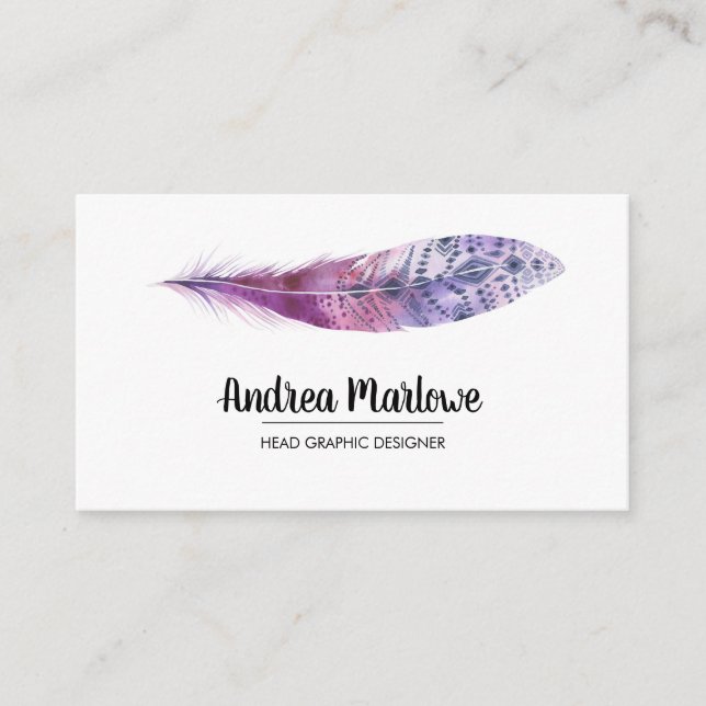 Carte de visite pourpre de Boho de plume (Devant)