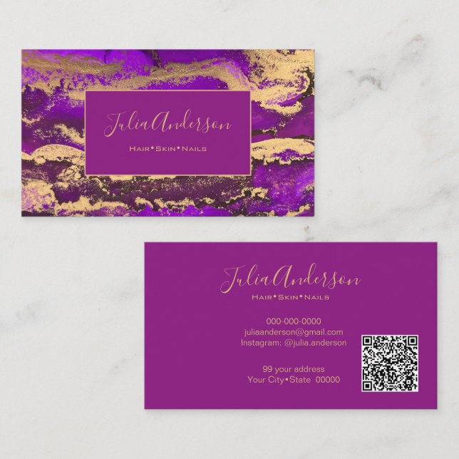 Carte de visite pourpre de code QR (Devant / Derrière)