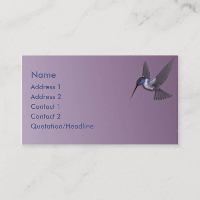 Carte de visite pourpre de coutume de colibri de (Devant)