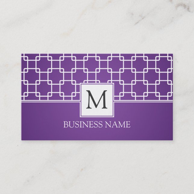 Carte De Visite Pourpre simple de monogramme de motif de treillis (Devant)