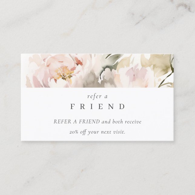 Carte De Visite Poussée Bleu Peony Bunch Floral Référer Un Ami (Devant)