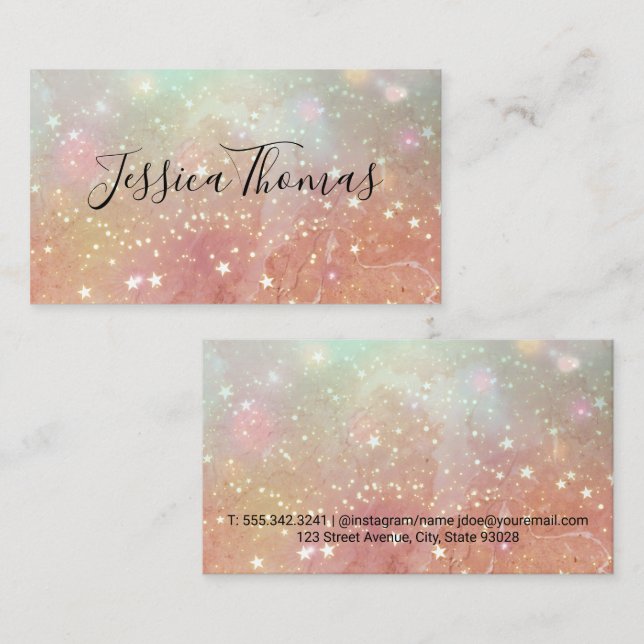 Carte De Visite Poussière Gold Star | Marbre rose (Devant / Derrière)