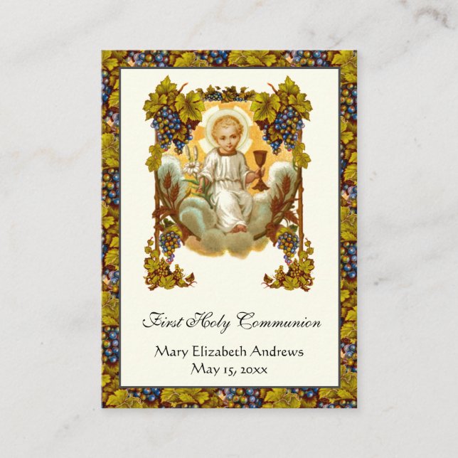 Carte De Visite Première communion Jésus Chalice Souvenir (Devant)