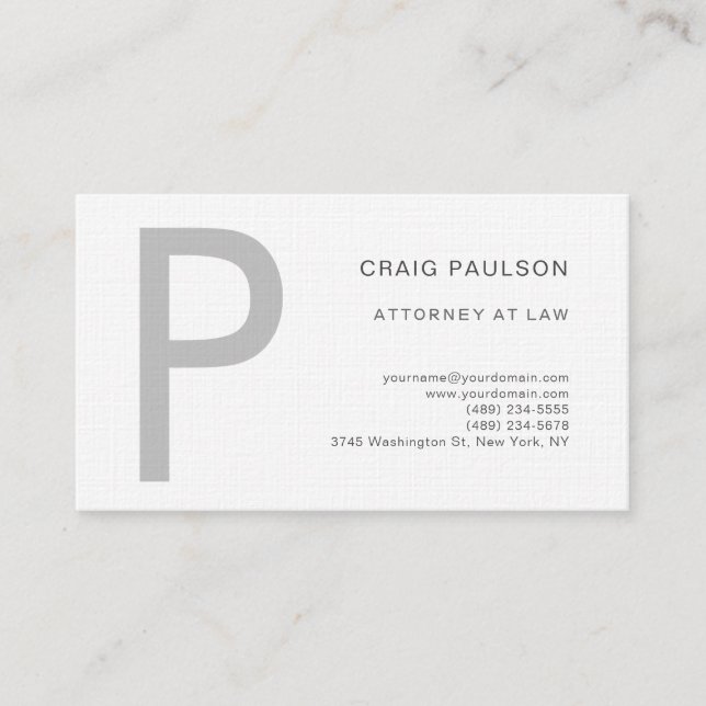Carte De Visite Premium Linen Monogramme Attorney at Law Modern (Devant)