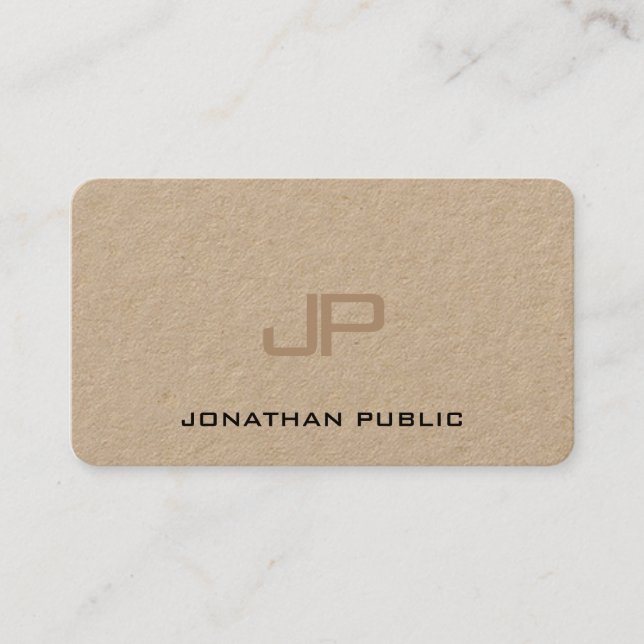 Carte De Visite Premium Real Kraft Papier Élégant Monogramme (Devant)