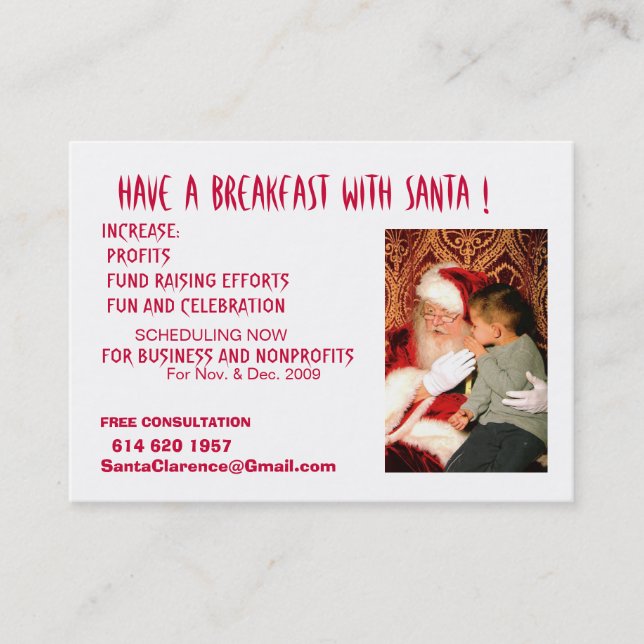 Carte De Visite Prenez un petit déjeuner avec Père Noël (Devant)