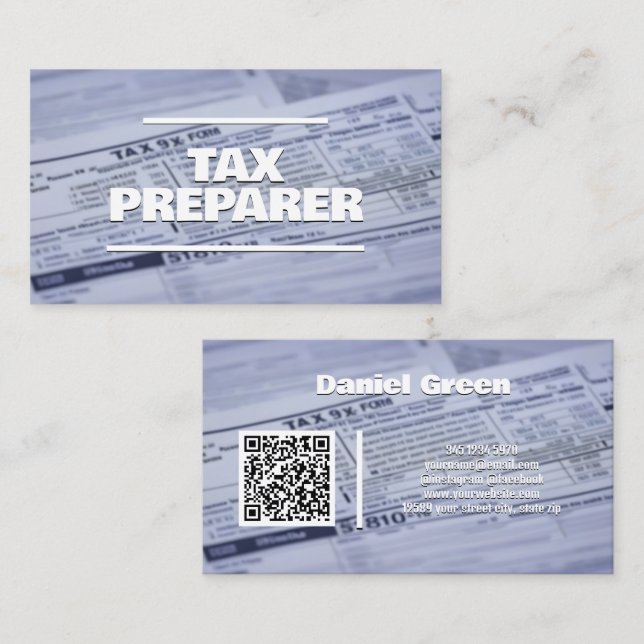 Carte De Visite Préparateur fiscal QR personnalisé (Devant / Derrière)