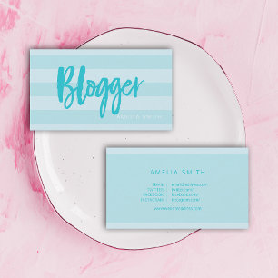 Carte De Visite Preppy Blue Stripes Script Blogger Social Media