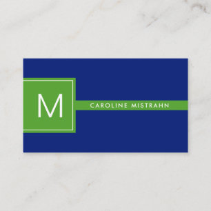 Carte De Visite Preppy Monogramme Navy Blue and Green Professional