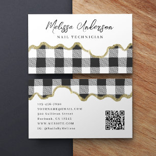 Carte De Visite Preppy Plaid Black White Gold Parties scintillant 