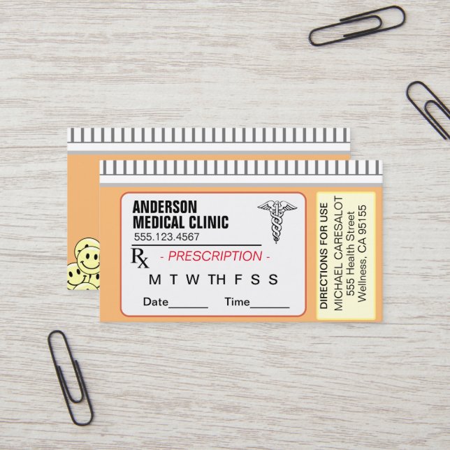 Carte De Visite Prescription mémorable amusante Rendez-vous Médica (Devant/Arrière en situation)