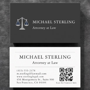 Carte De Visite Prestige Attorney QR Code Elegant Argent Noir