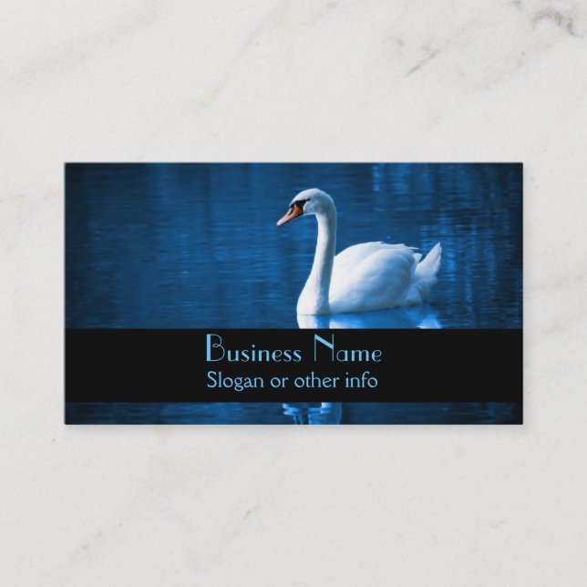 Carte De Visite Pretty white swan floating on blue lake (Devant)