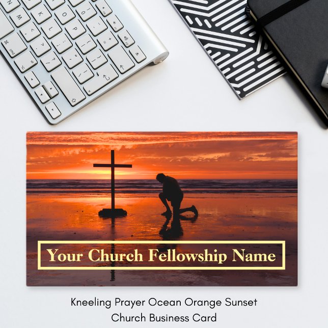 Carte De Visite Prière à genoux Ocean Orange Sunset Church Pasteur (Kneeling Prayer Ocean Orange Sunset Church Pastor Business Card)