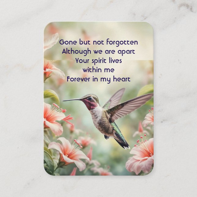 Carte De Visite Prière commémorative de photo Keepsaké colibri (Devant)