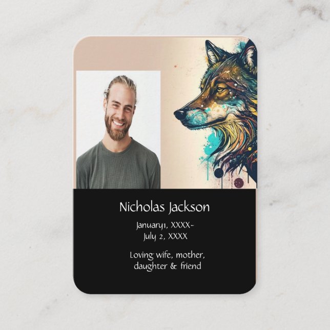 Carte De Visite Prière commémorative Wolf Nature Animal (Devant)