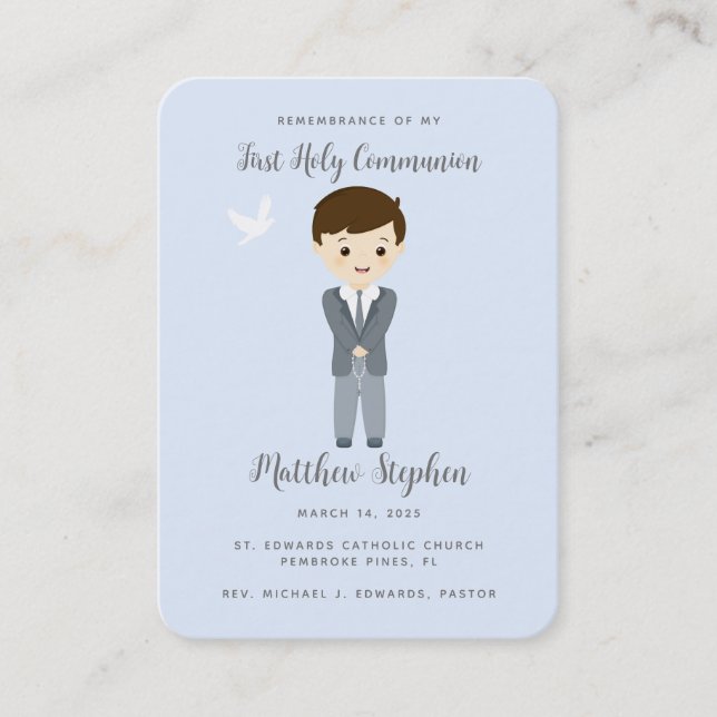 Carte De Visite Prière de garçon de la colombe communion (Devant)