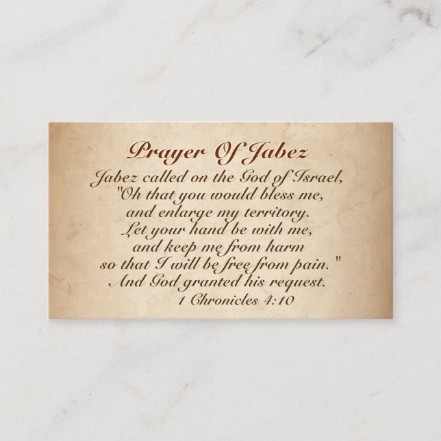 Carte De Visite Prière de Jabez 1 Chroniques 4:10, Bible Verse (Devant)