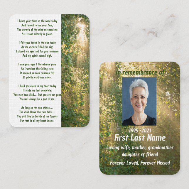 Carte De Visite Prière de photographie commémorative Forêt de sole (Devant / Derrière)
