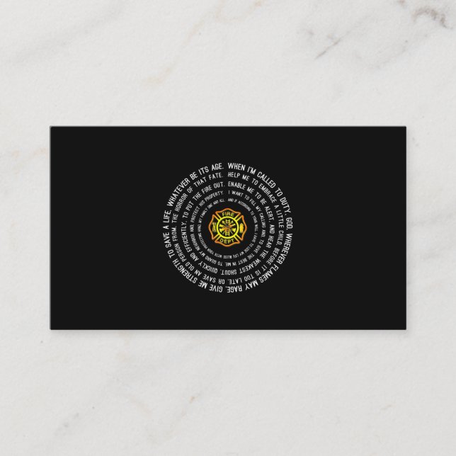 Carte De Visite Prière des pompiers, Motivation des pompiers (Devant)
