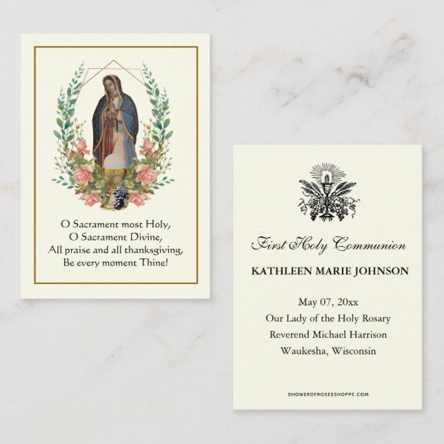 Carte De Visite Prière Guadalupe Première Communion Sainte (Devant / Derrière)
