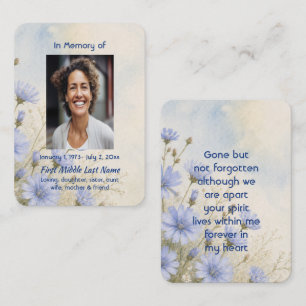 Carte De Visite Prière mémorielle de fleur bleue  souvenir photo