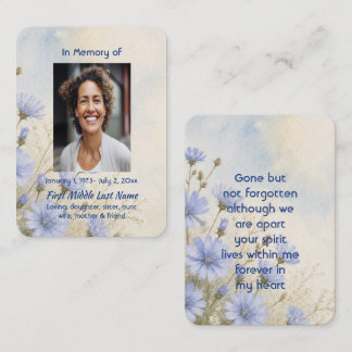 Carte De Visite Prière mémorielle de fleur bleue souvenir photo