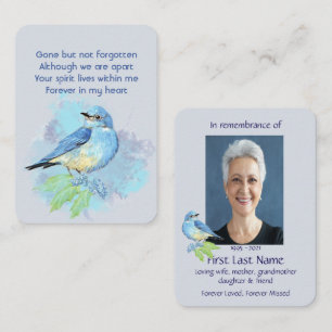 Carte De Visite Prière photo commémorative Aquarelle Bleu Oiseau O