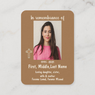 Carte De Visite Prière photo commémorative Croix chrétienne simple