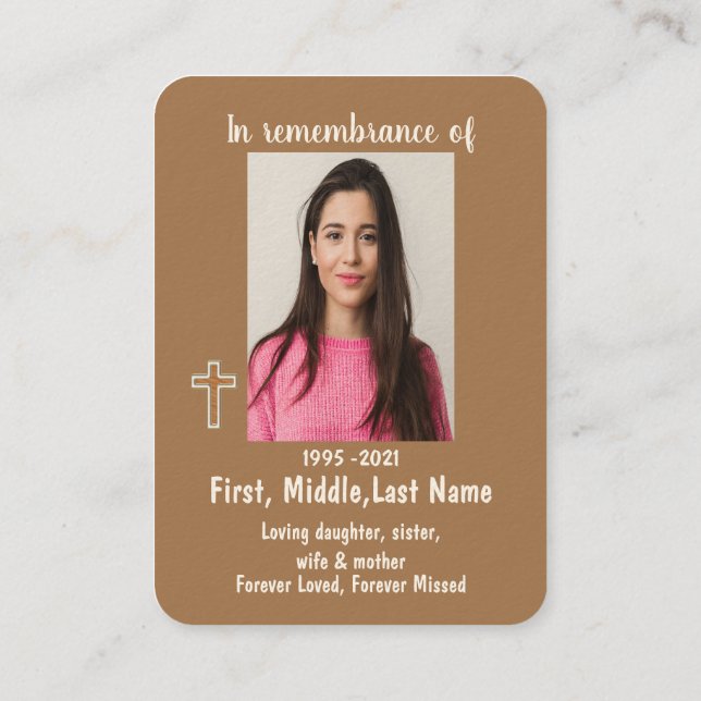 Carte De Visite Prière photo commémorative Croix chrétienne simple (Dos)