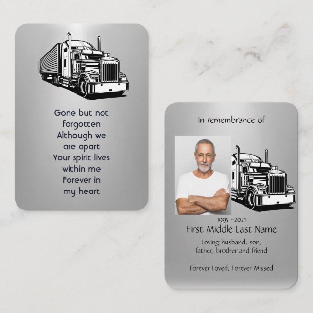 Carte De Visite Prière photo Memorial Semi-camion Tracteur-remorqu (Devant / Derrière)