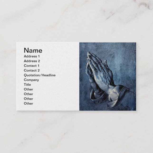 Carte De Visite Prière pliée de mains - Durer (Devant)