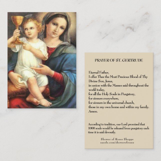 Carte De Visite Prière précieuse de St Gertrude de Jésus Mary de (Devant / Derrière)
