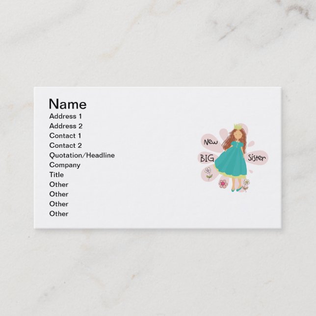 Carte De Visite Princesse Big Soeur Cheveux Brown (Devant)