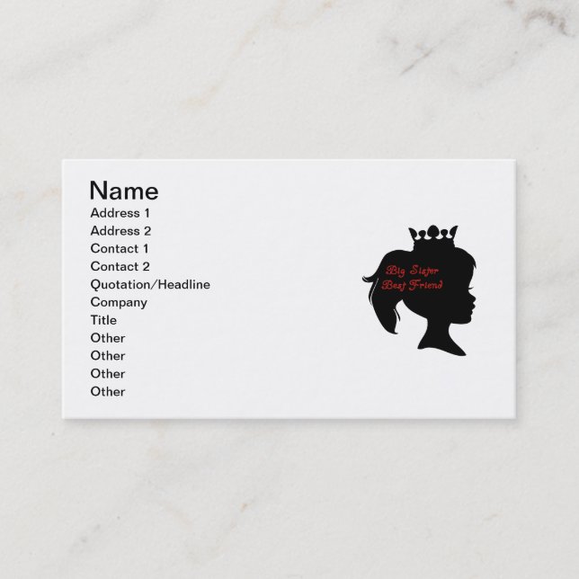 Carte De Visite Princesse Big Soeur Meilleur Ami (Devant)