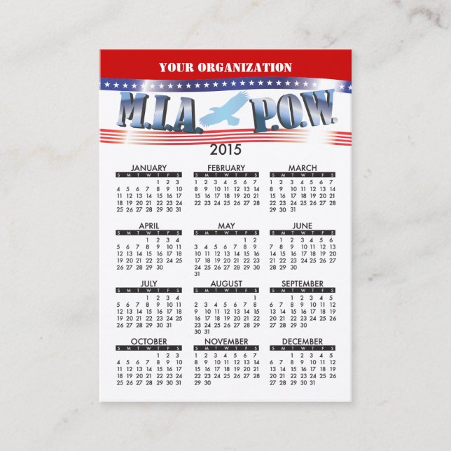 Carte De Visite prisonnier de guerre 2015 de MIA de calendrier de (Devant)