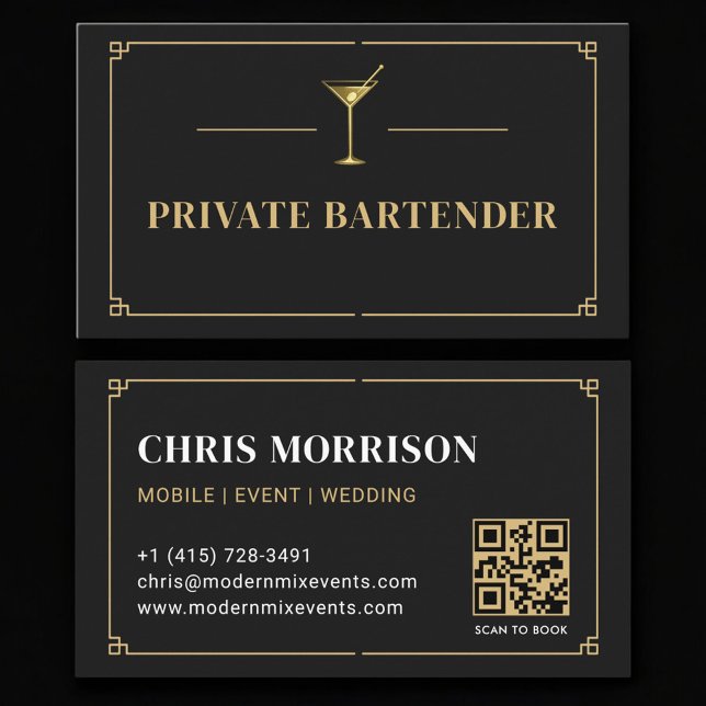 Carte De Visite Private Bartender QR Code Professional (Créateur téléchargé)