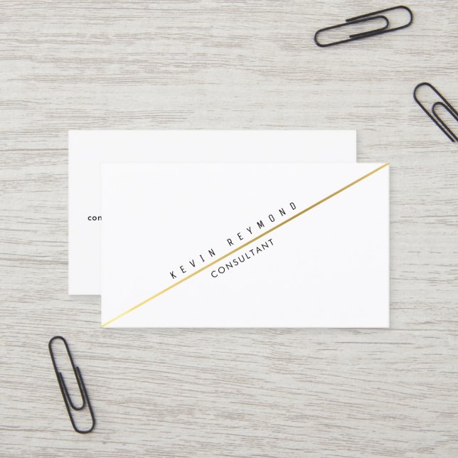 Carte de visite pro blanc avec ligne d'or en diago (Devant/Arrière en situation)