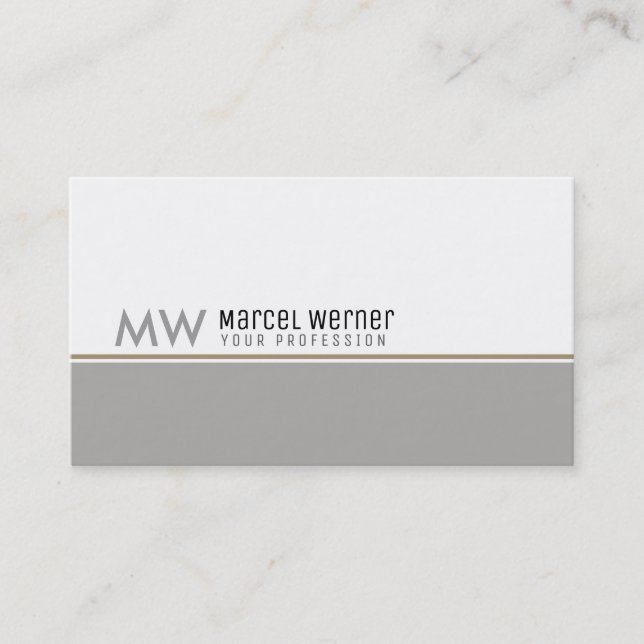 Carte De Visite pro entreprise classe blanc & gris monogrammed (Devant)