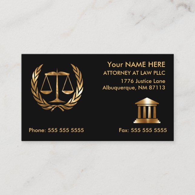 Carte De Visite Procureur à la Loi Nomination Black and Gold (Devant)